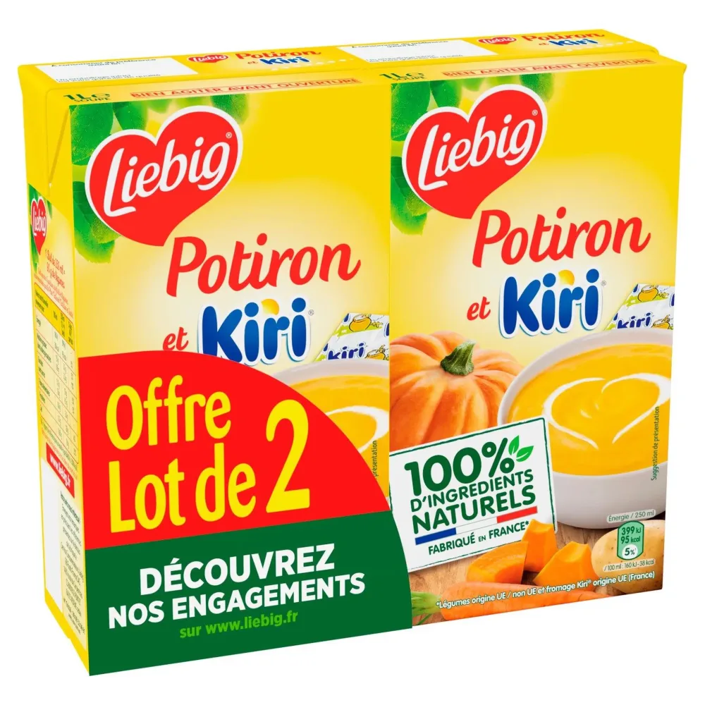 LIEBIG Soupe de potiron et Kiri doux plaisir 2x4 personnes 2x1l
