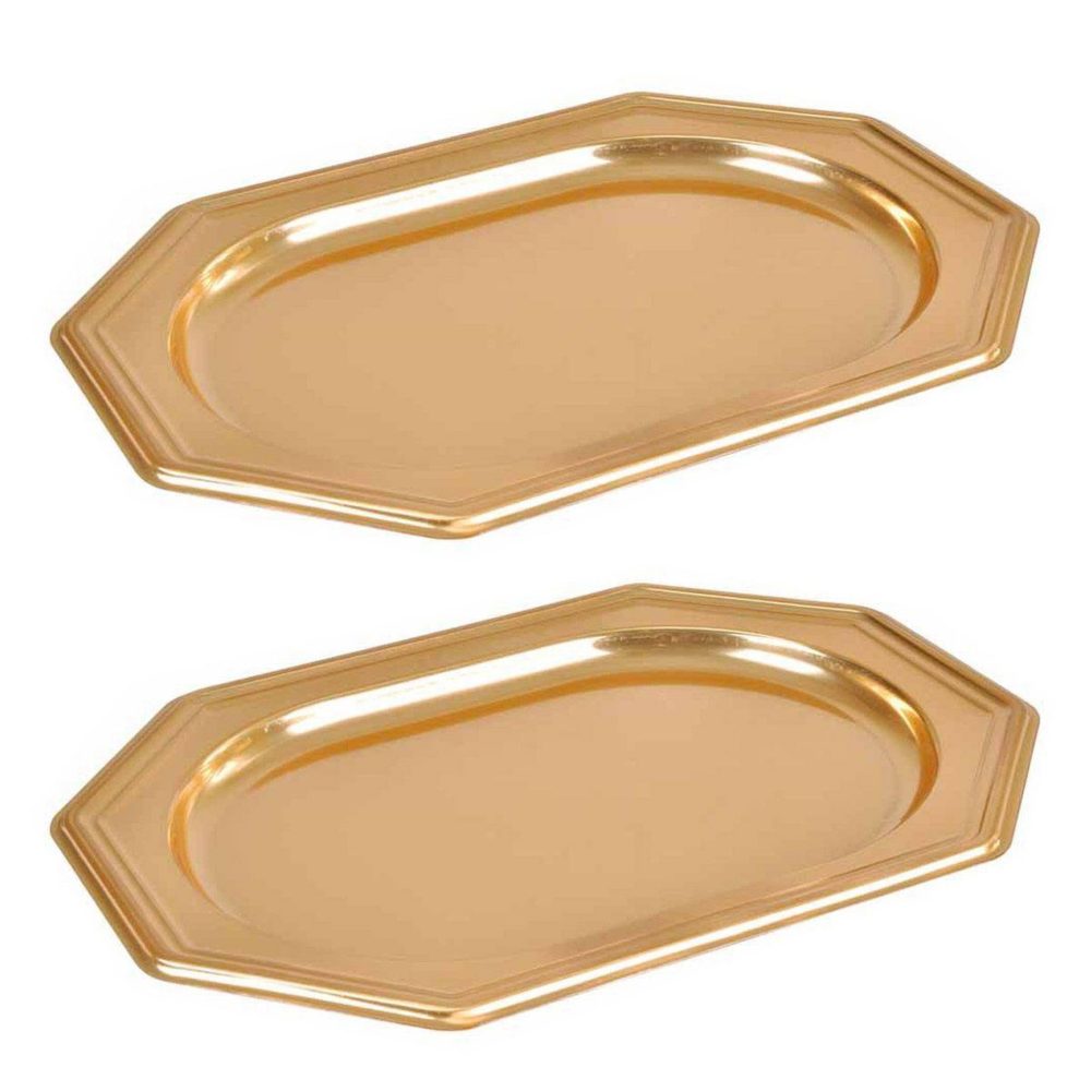 HOMEA Lot de 2 plateaux déco octogonaux 34cm or