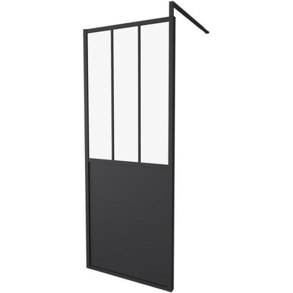 MARKET24 Paroi Fixe 80x200 Style Industriel Noir - Verre Transparent - Rectangulaire - Aluminium - Epaisseur 5mm