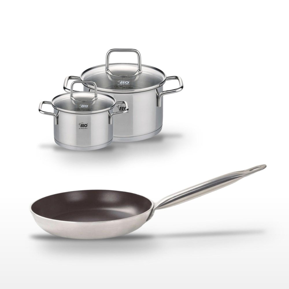 ELO Lot poêle 24 cm avec revêtement céramique sans pfas & 2 faitouts 12/16 cm elo bistro line citrin