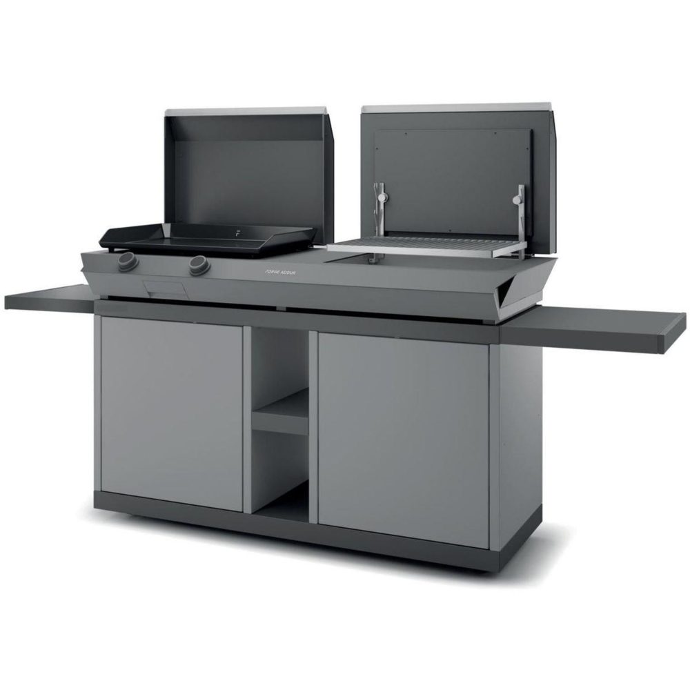 FORGE ADOUR Chariot plancha combi g ng 2 tablettes rabattables 2portes coulissantes