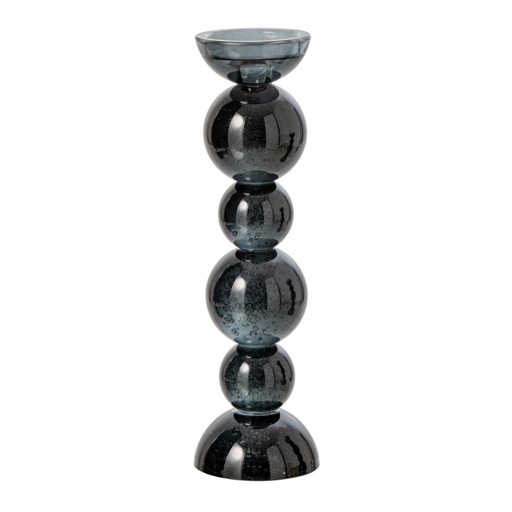 J-LINE Bougeoir boules en verre dimitri 35cm bleu pétrole