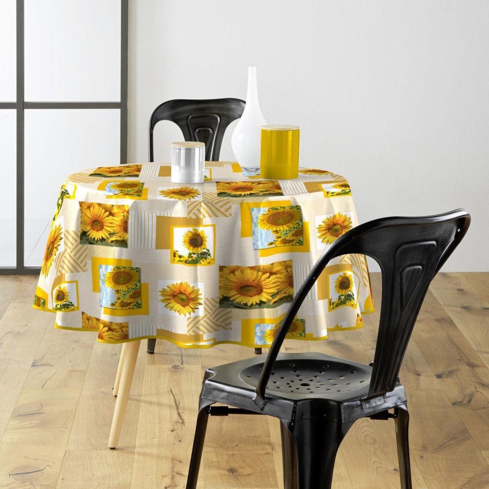 Douceur d'Intérieur Nappe toile cirée ronde sunflower 160cm jaune
