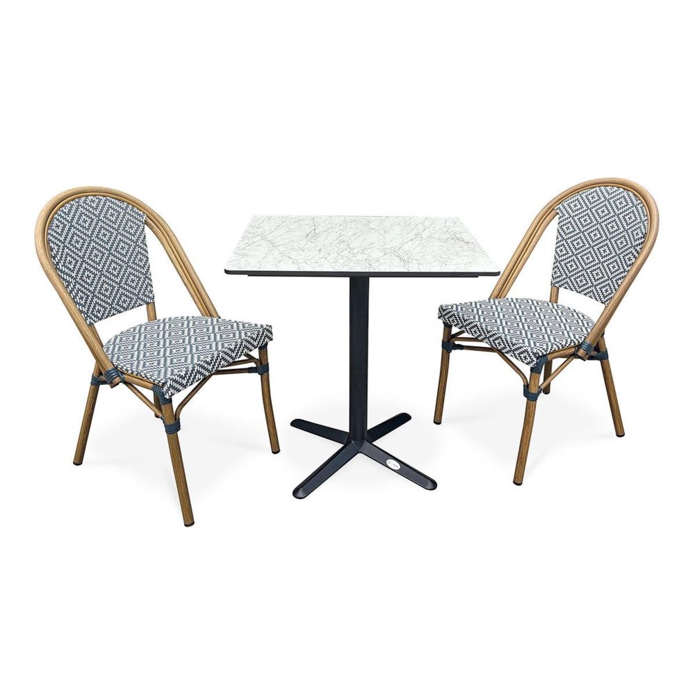 Paris Prix Ensemble table de jardin & 2 chaises bistro 70cm bleu