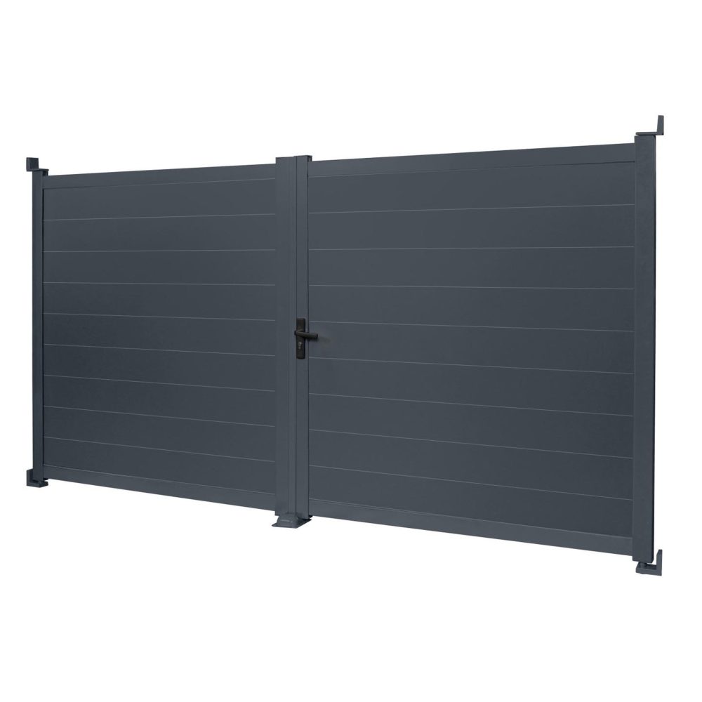 ID MARKET Portail battant 302x160 cm en aluminium gris anthracite