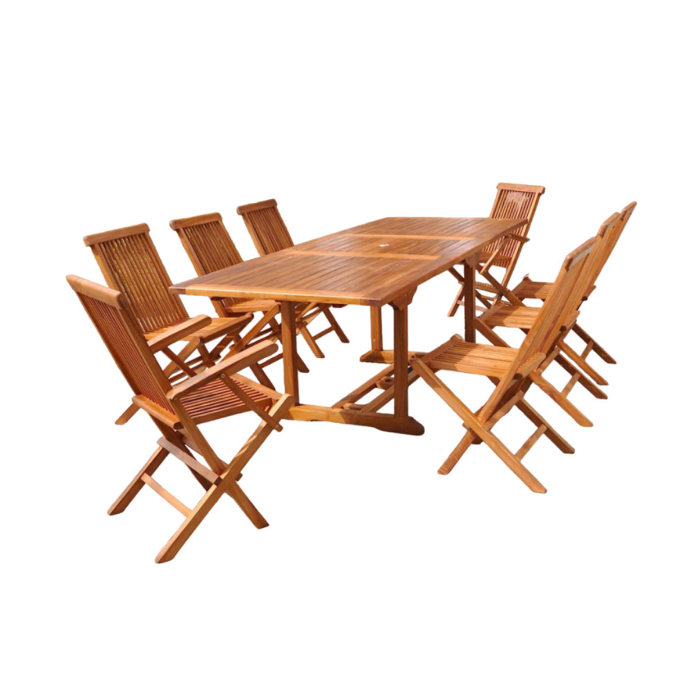 CONCEPT USINE Table rectangulaire 6 chaises et 2 fauteuils en teck huilé lubok