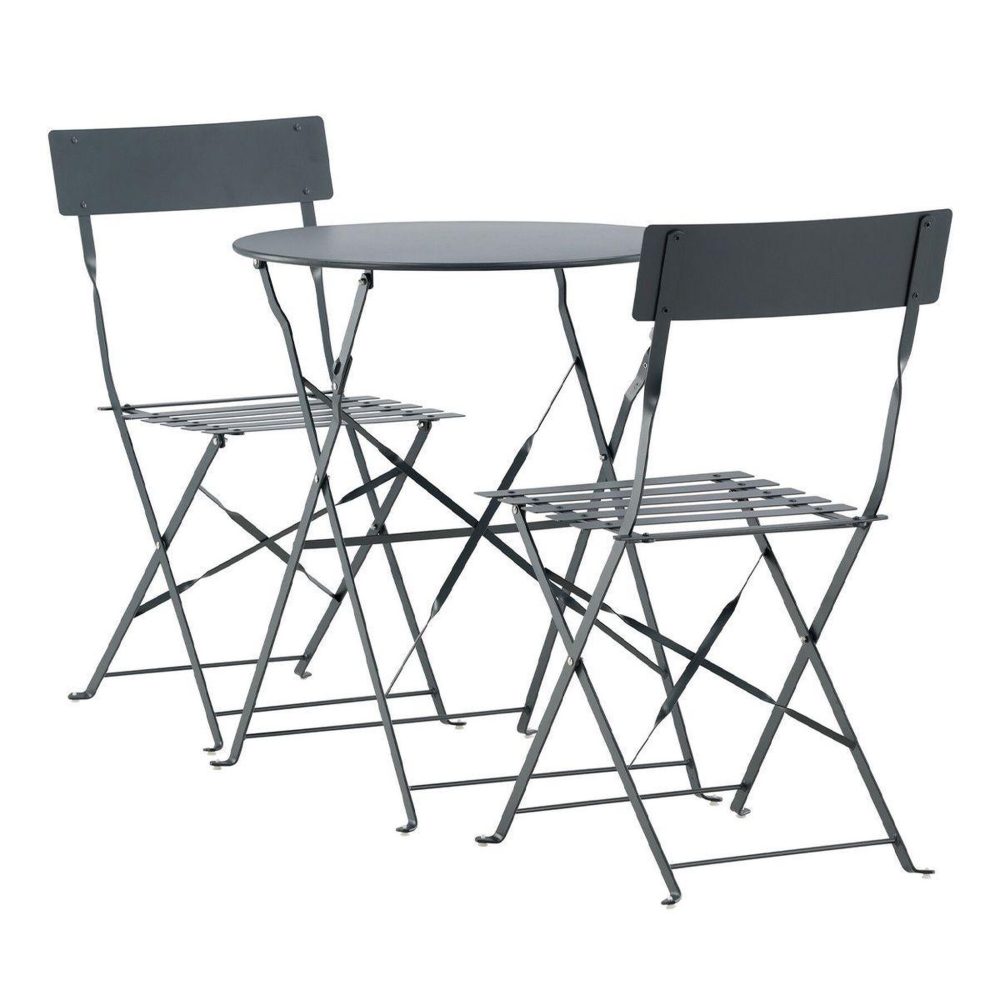 Paris Prix Ensemble table de jardin & 2 chaises marseille 71cm gris foncé