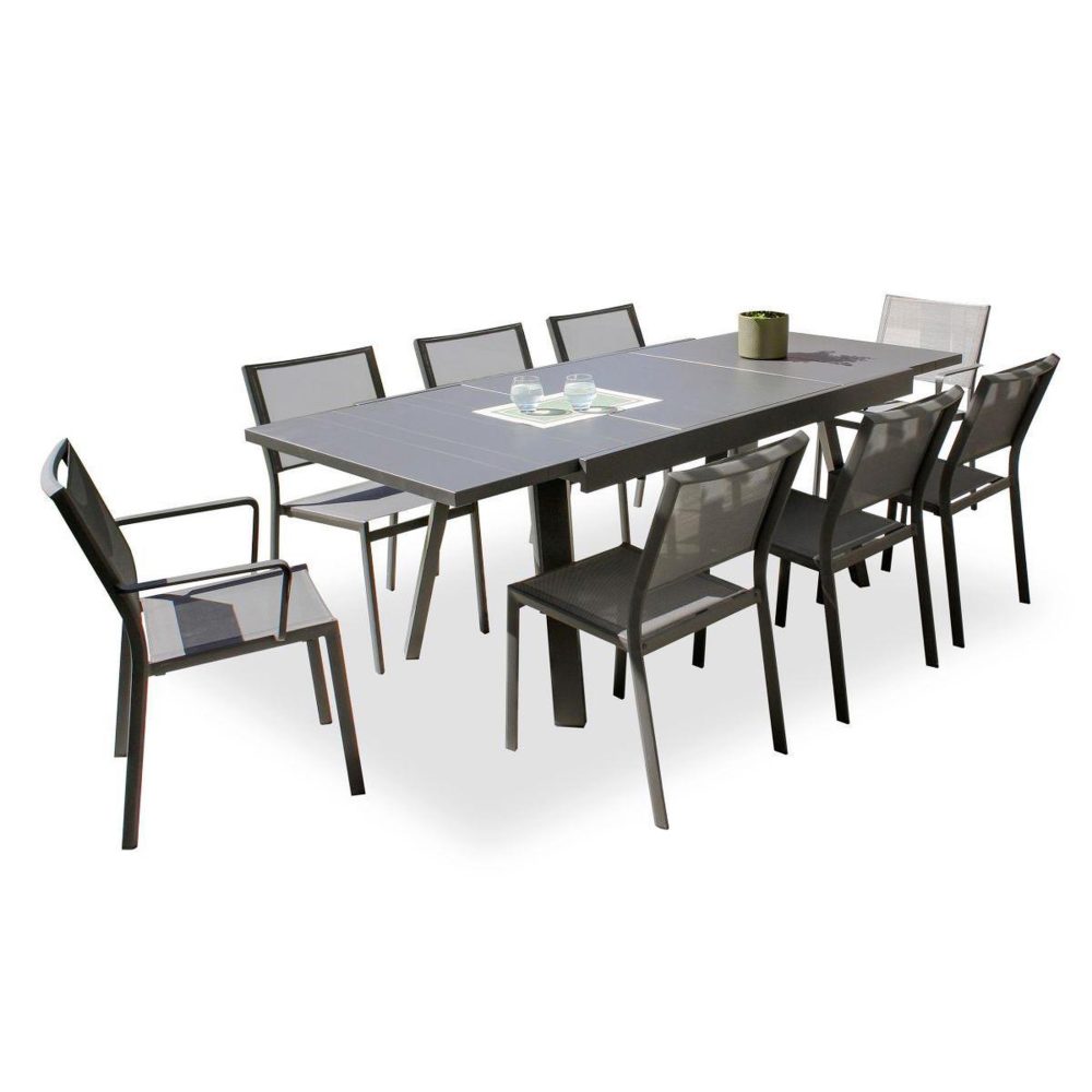 DCB GARDEN Ensemble Table de Jardin 6 Chaises & 2 Fauteuils Stockholm 150-225cm Gris Anthracite