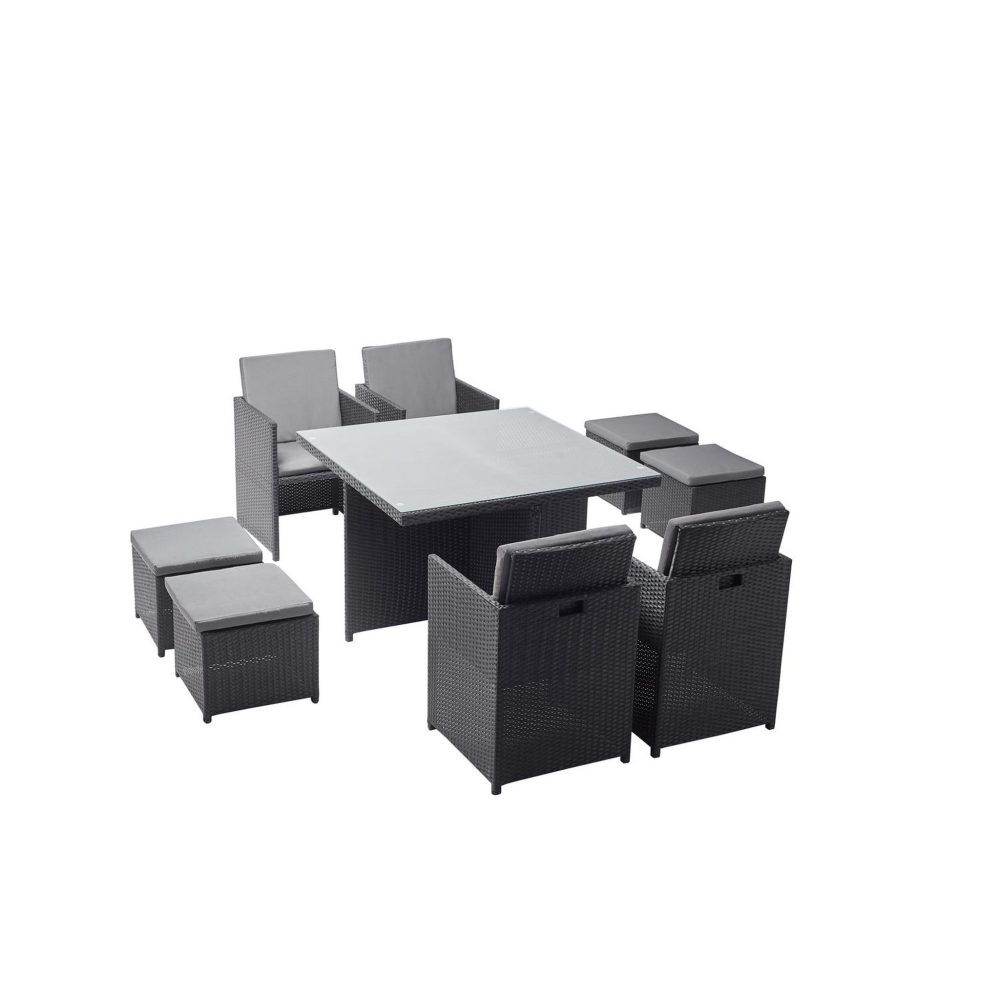 CONCEPT USINE Table et chaises 8 places encastrables en résine noir-gris monaco