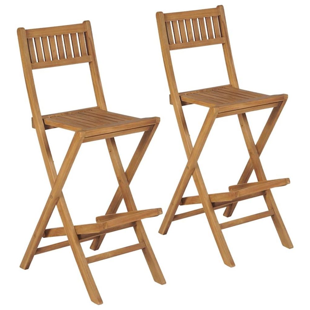 VIDAXL Tabourets pliables de bar d'exterieur lot de 2 bois teck solide