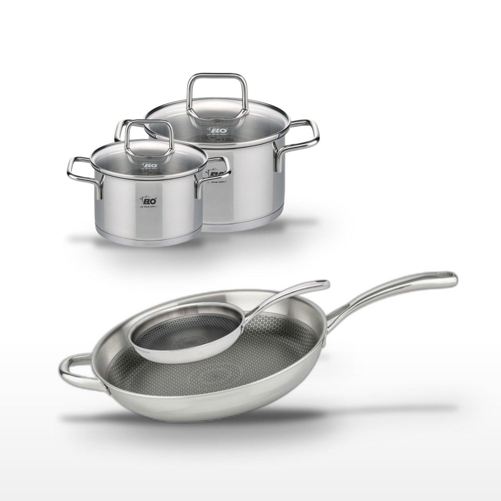 ELO Lot de 2 poêles elo relief evolution 32cm & 24cm et 2 faitouts 20cm & 16cm