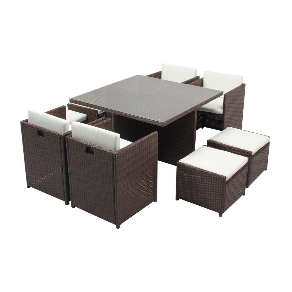 CONCEPT USINE Table et chaises 8 places encastrables résine marron-blanc miami