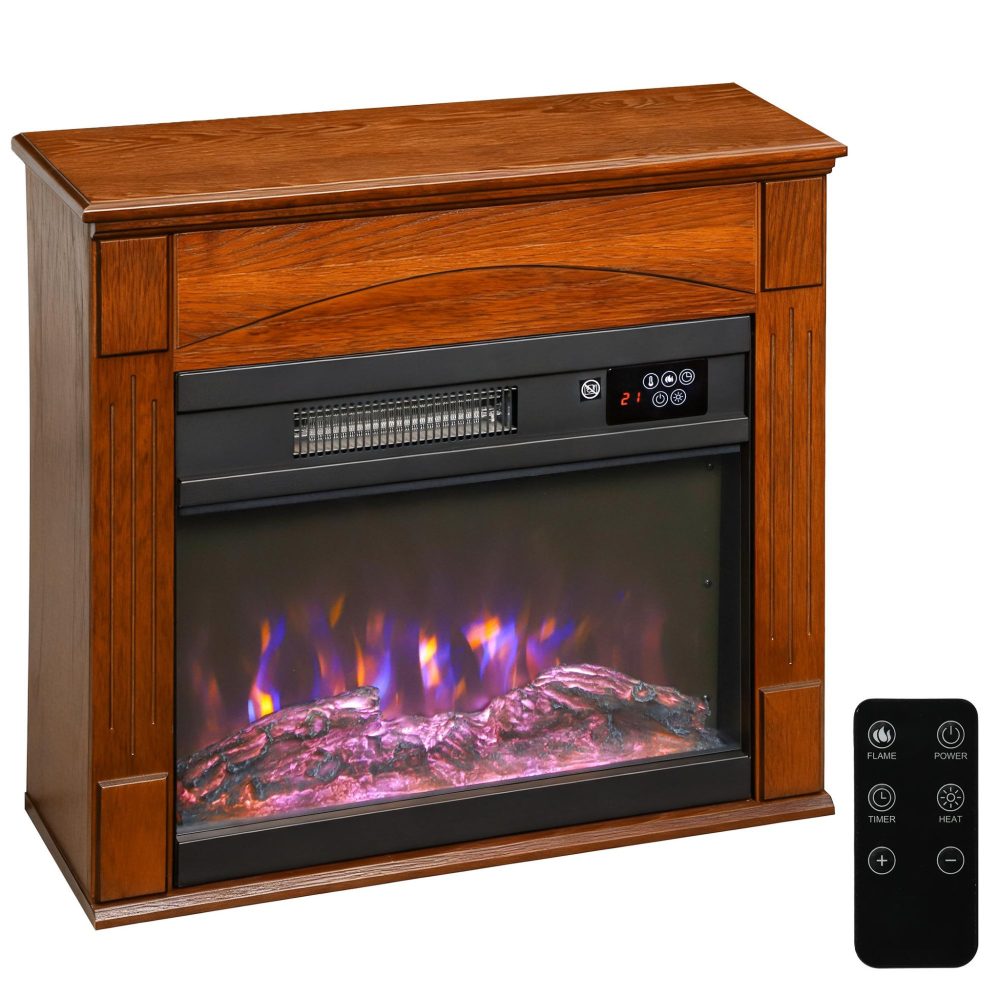HOMCOM Cheminée électrique design effet bois 1000-2000w télécommande réglable