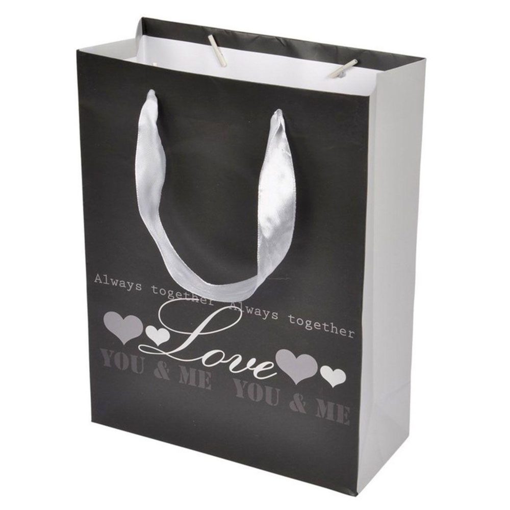HOMEA Sac cadeau imprimé love 29cm noir & argent