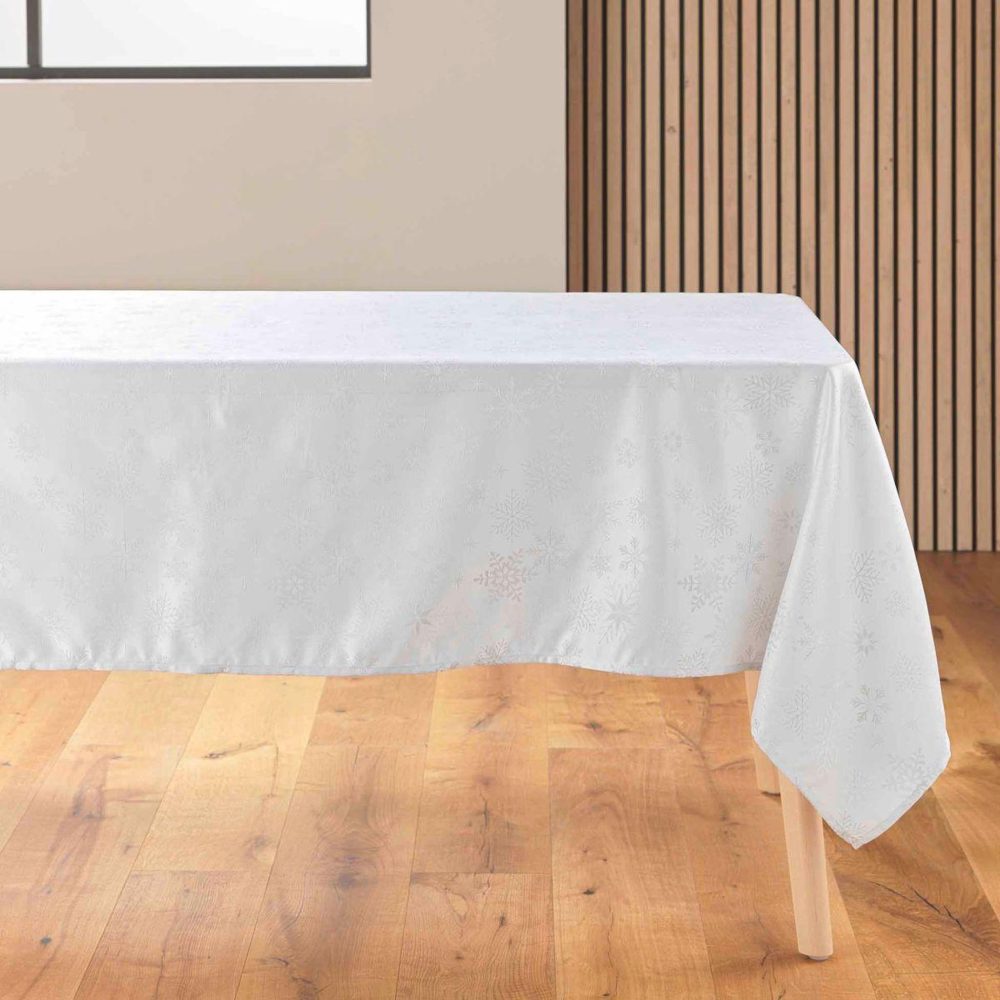 Douceur d'Intérieur Nappe jacquard imprimé flocons 140x240cm blanc