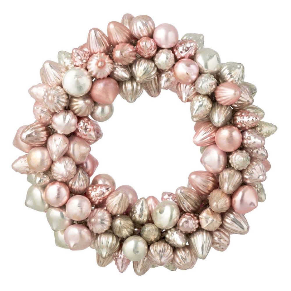 J-LINE Couronne boules de noël verre 30cm rose clair