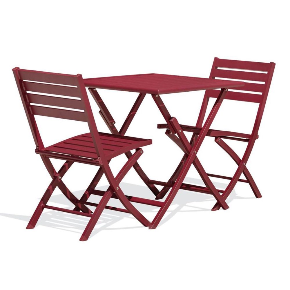Paris Prix Ensemble table de jardin pliante & 2 chaises marius 70cm rouge carmin