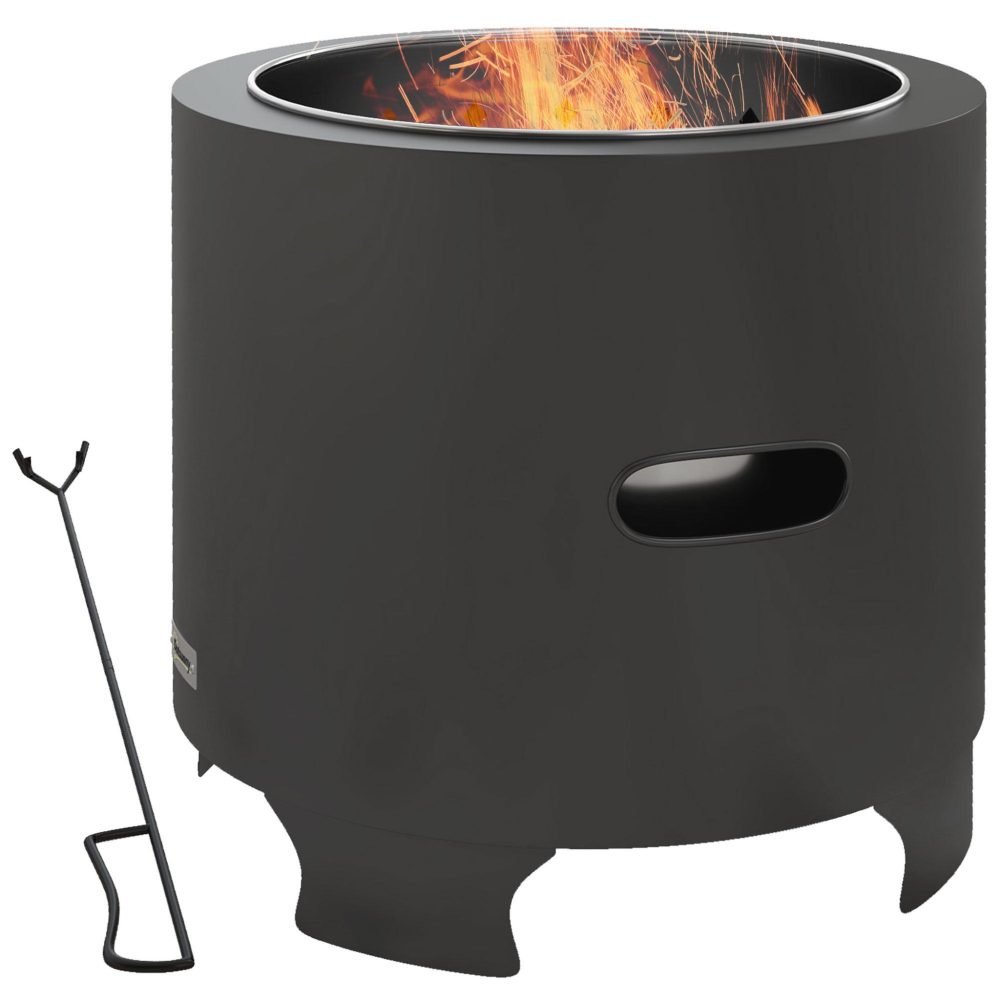 OUTSUNNY Brasero extérieur portable avec tisonnier - Ø 45 cm - acier inox métal noir