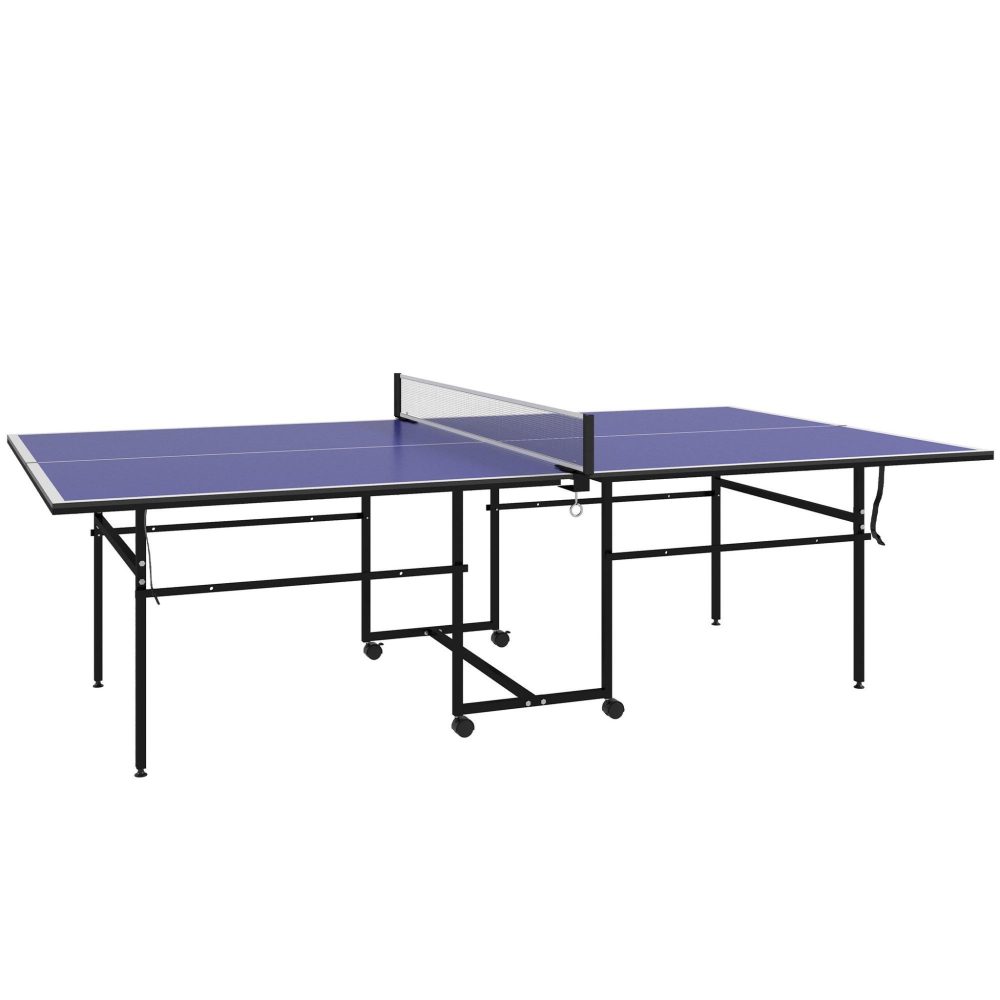 HOMCOM Table de ping-pong pliable compacte avec 4 roulettes bleu