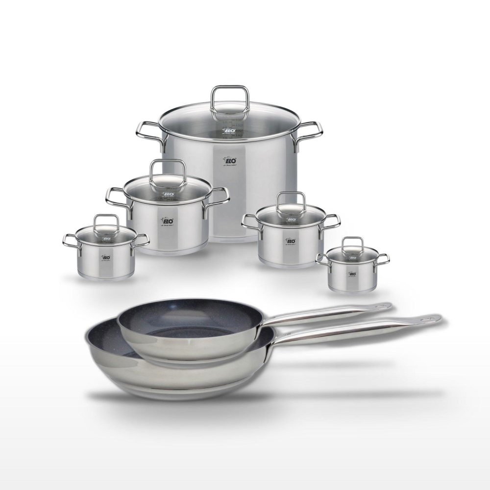 ELO Lot 2 poêles 24/28 cm & 5 faitouts elo profi therm platinum