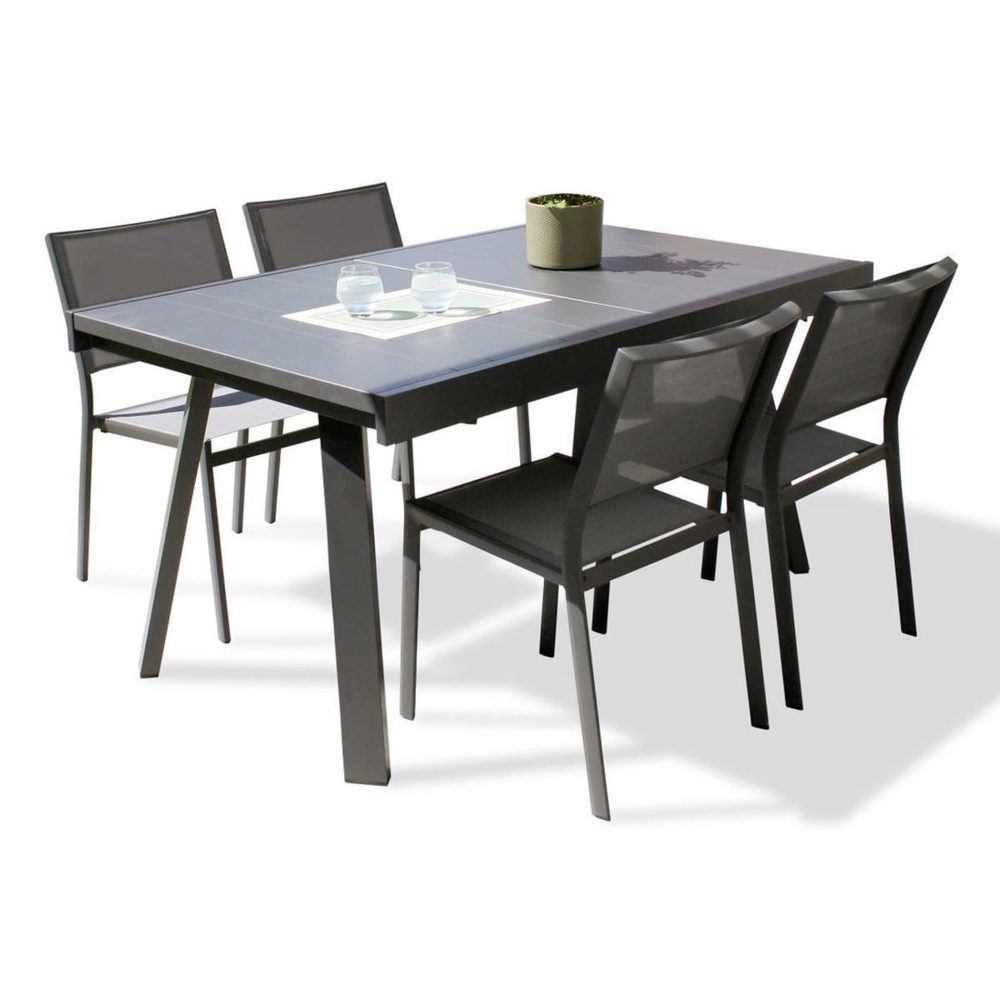DCB GARDEN Ensemble Table de Jardin & 4 Chaises Stockholm 150-225cm Gris Anthracite
