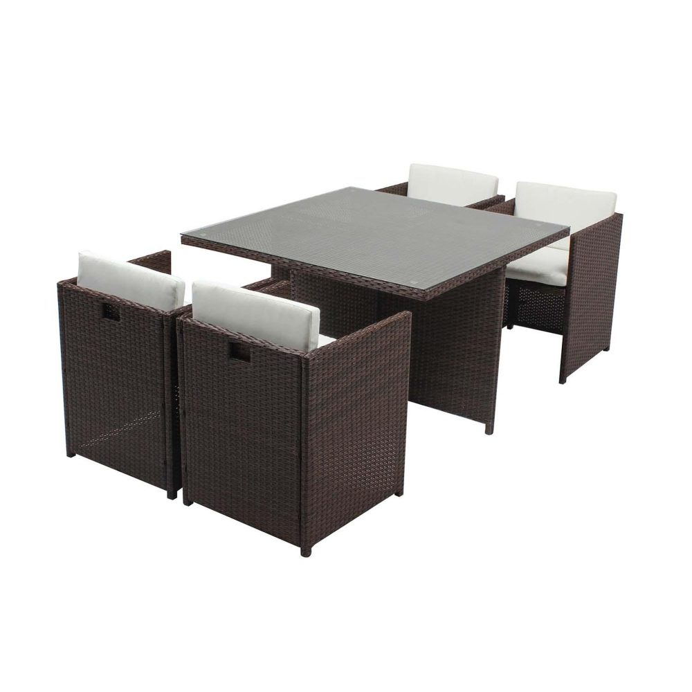 CONCEPT USINE Table et chaises 4 places encastrables résine marron-blanc miami