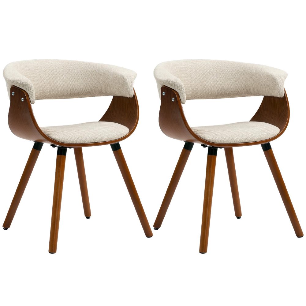 HOMCOM Lot de 2 chaises de salle à manger dossier incurvé effet lin bois beige