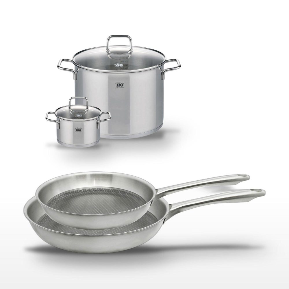 ELO Lot de 2 poêles 24/28cm et 2 faitouts 16/26cm elo relief passion