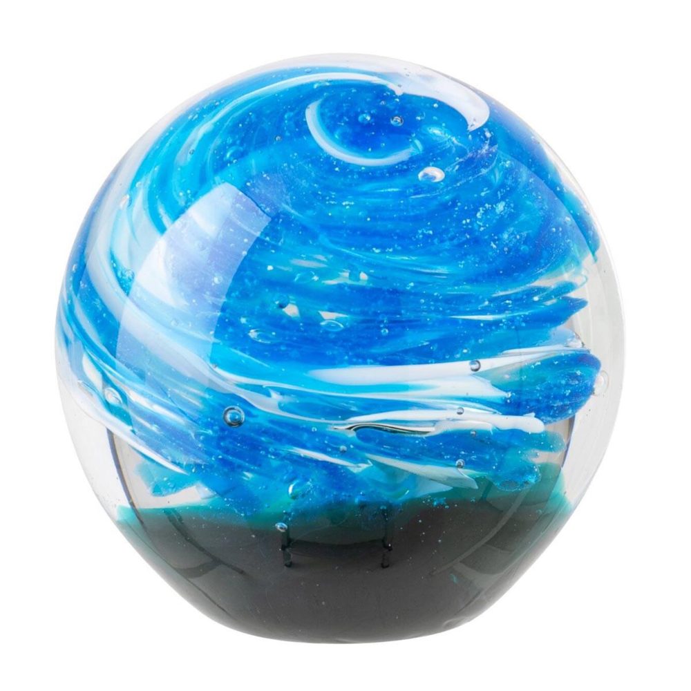 J-LINE Presse-papier boule en verre volute marin 10cm bleu