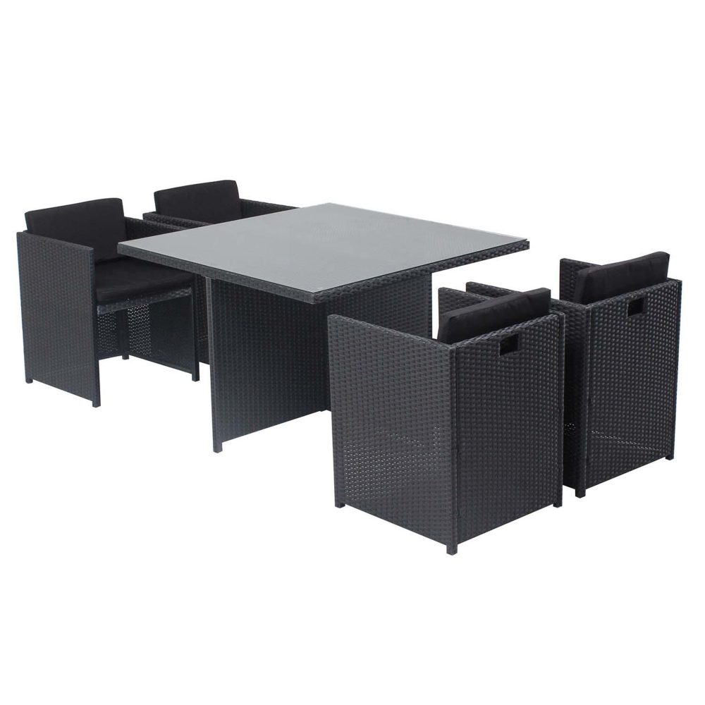 CONCEPT USINE Table et chaises 4 places encastrables en résine noir-noir miami
