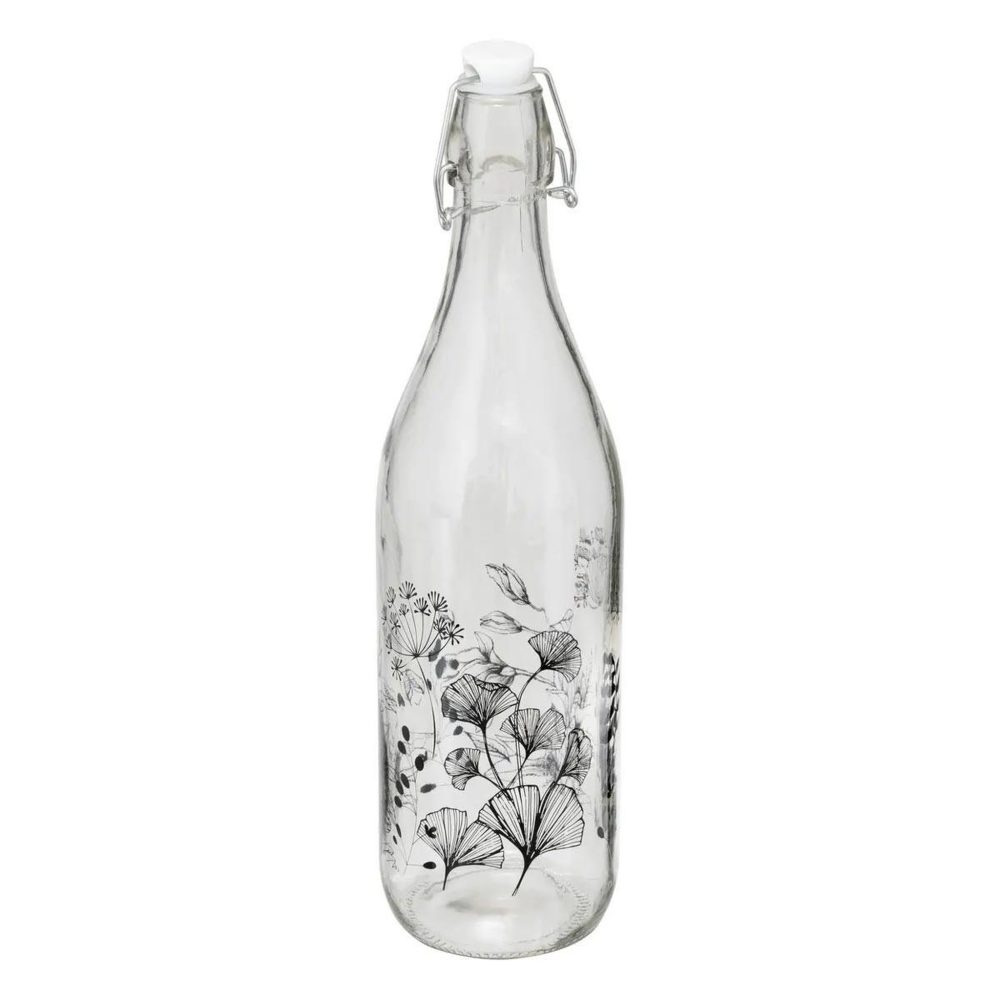 SECRET DE GOURMET Bouteille limonade en verre white floral 1l transparent