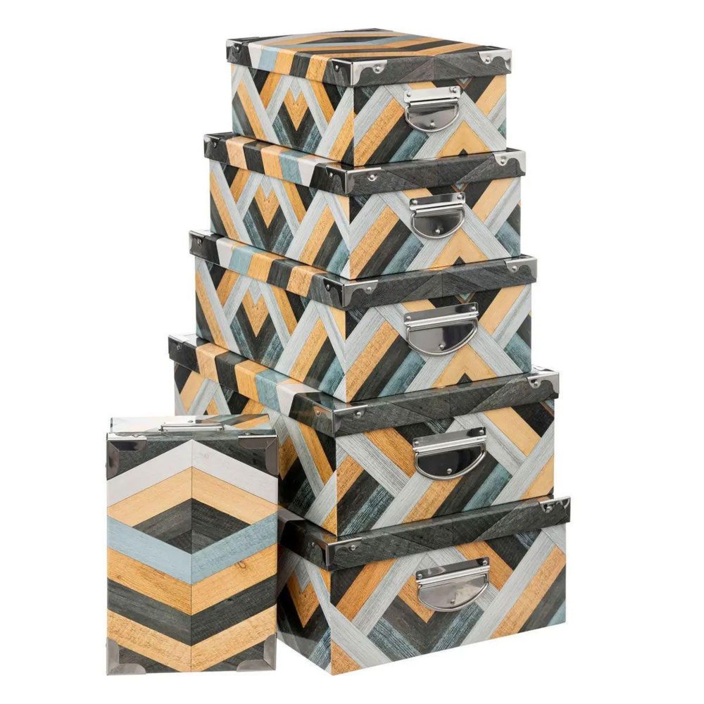 FIVE Lot de 6 boîtes marqueterie 48cm multicolore