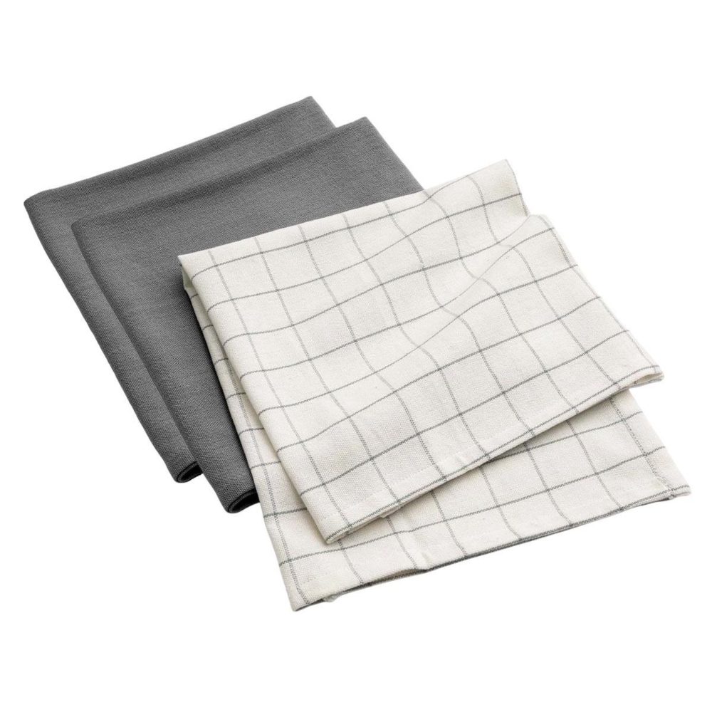 Douceur d'Intérieur Lot de 3 torchons de cuisine gourmet 50x70cm anthracite