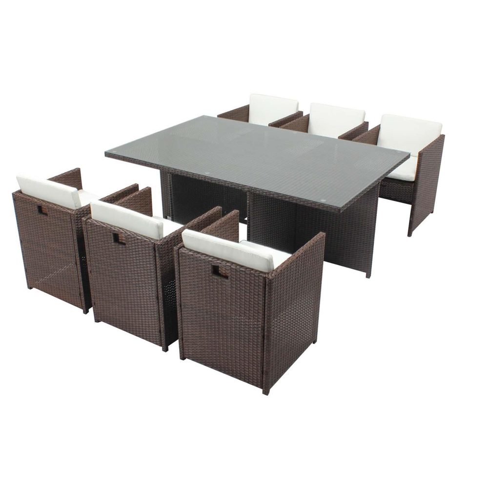CONCEPT USINE Table et chaises 6 places encastrables résine marron-blanc miami