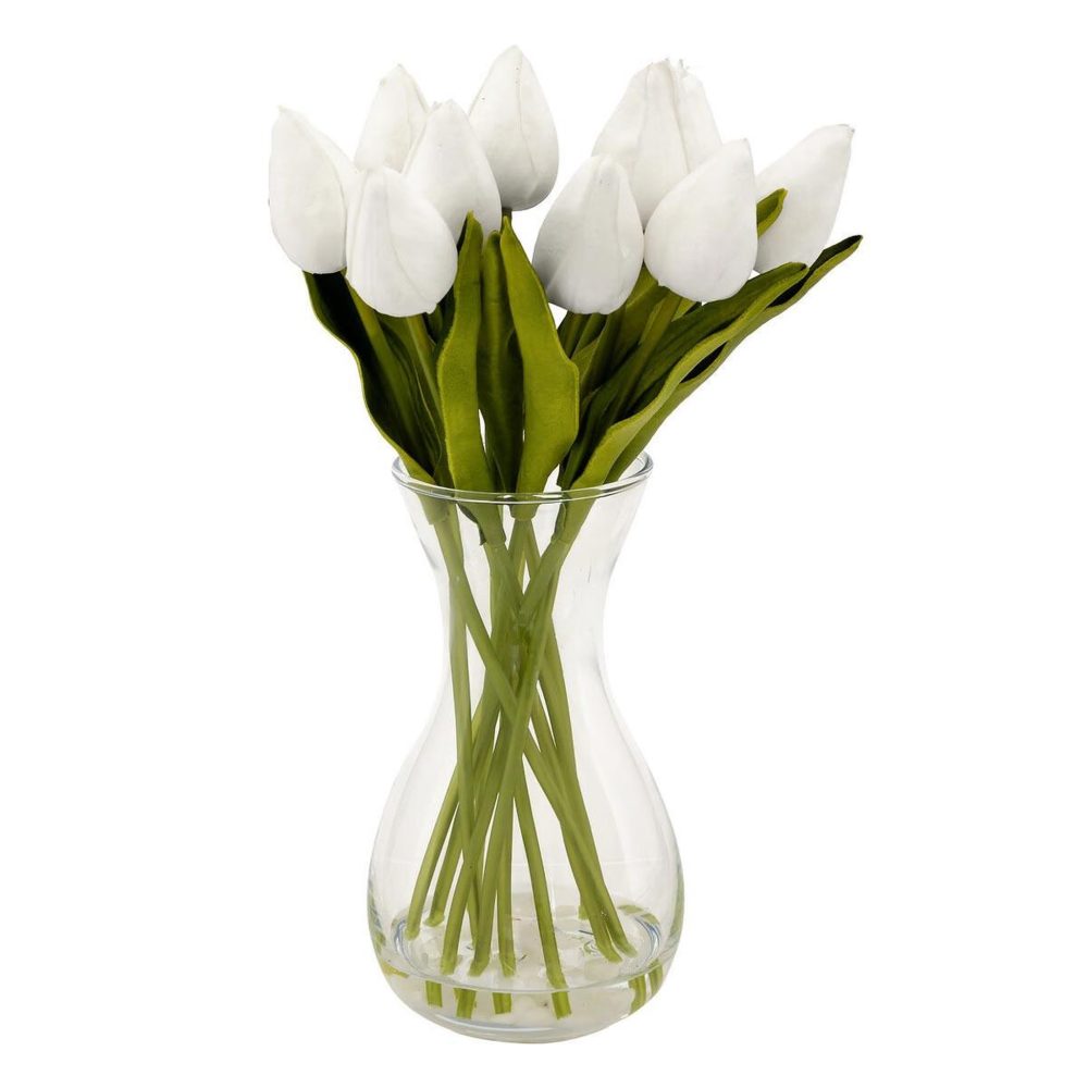 ATMOSPHERA Composition artificielle de tulipes hector 28cm blanc