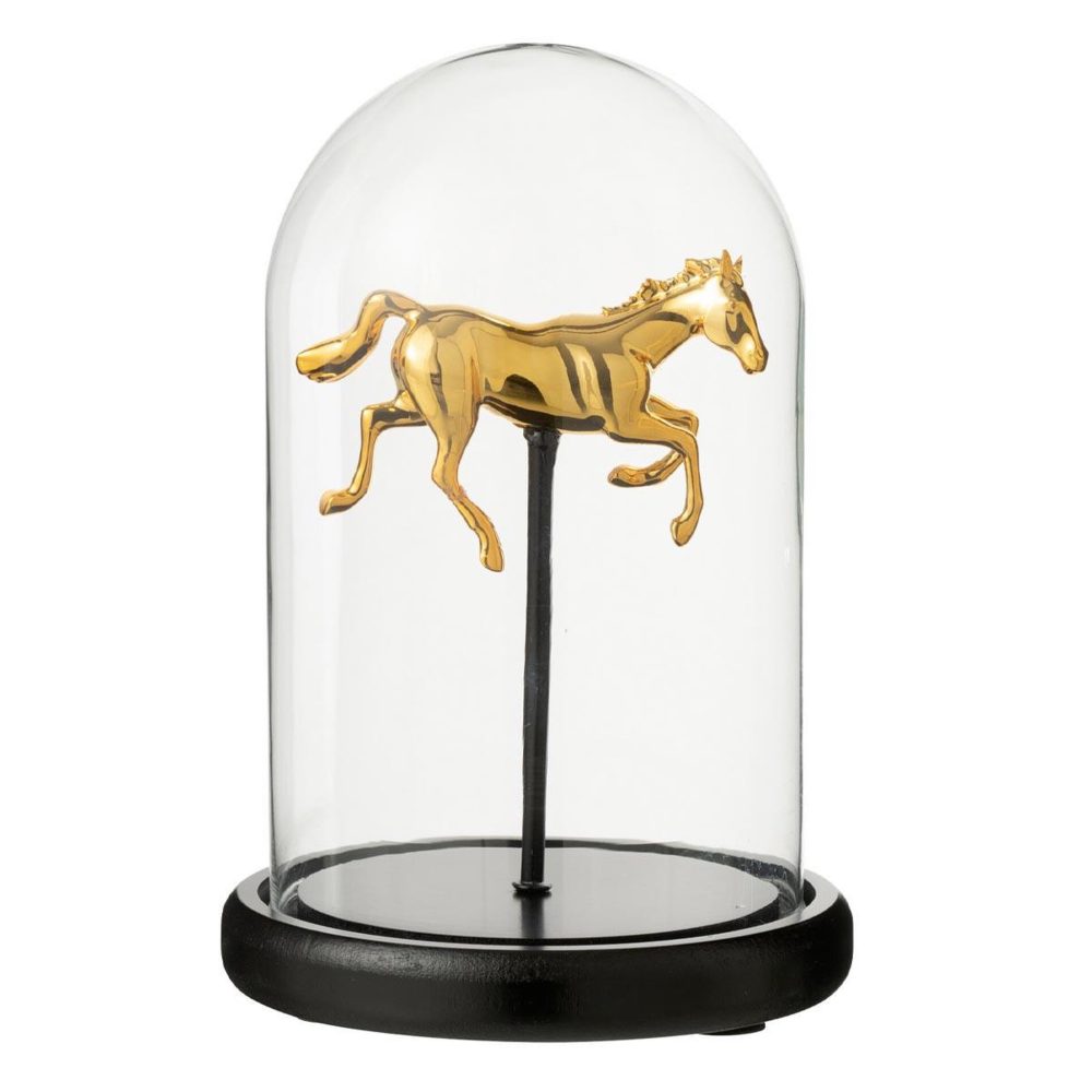 J-LINE Cloche déco en verre cheval 22cm doré