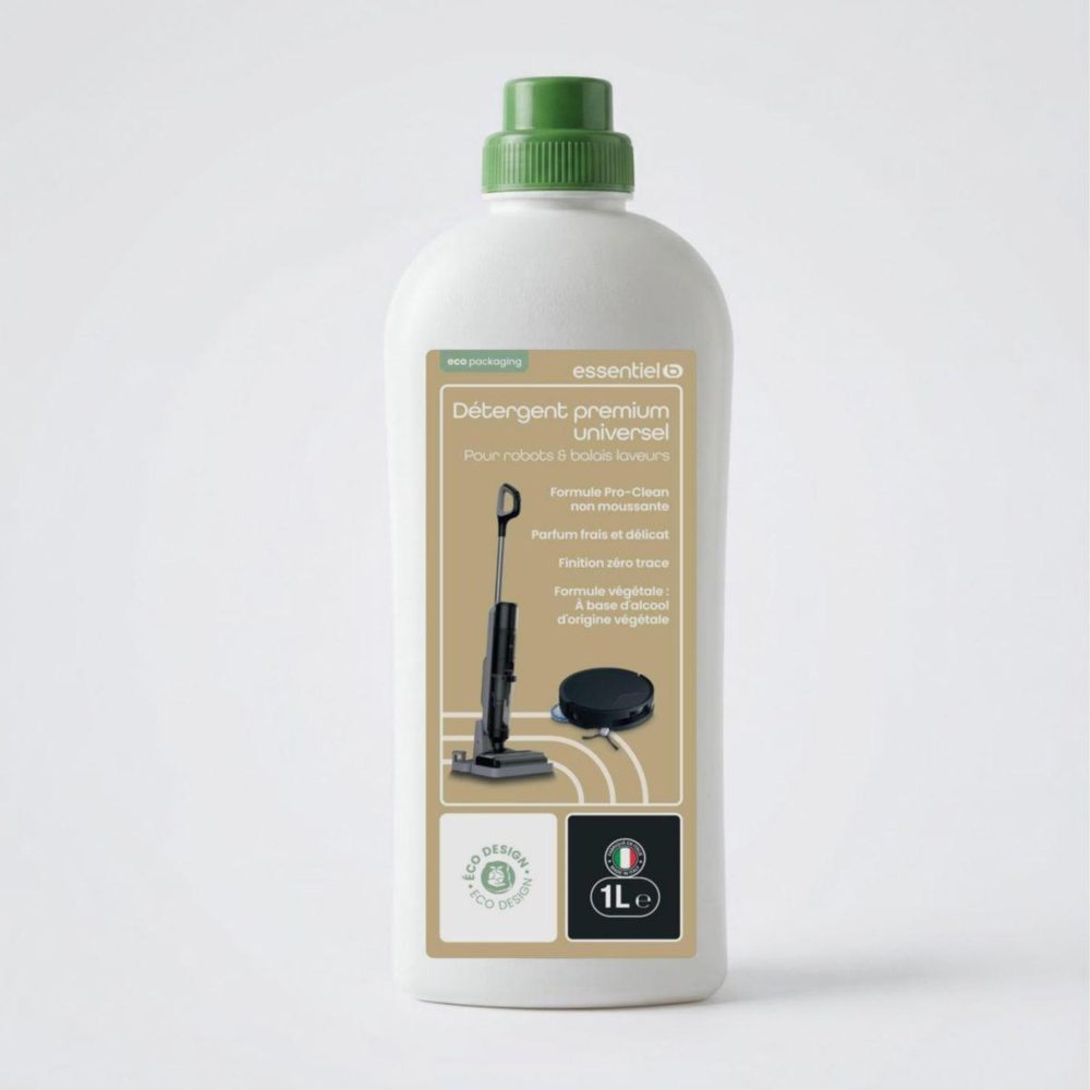 ESSENTIEL B Détergent liquide nettoyant sol universel 1l pour aspirateur robot laveur et balai laveur, anti-traces