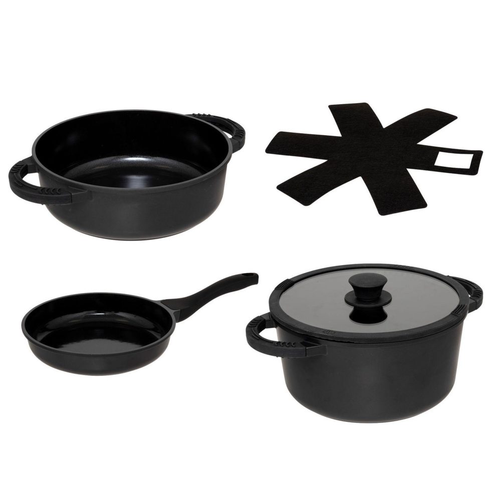 FIVE Batterie de cuisine en fonte d'aluminium - 4 pièces - noir