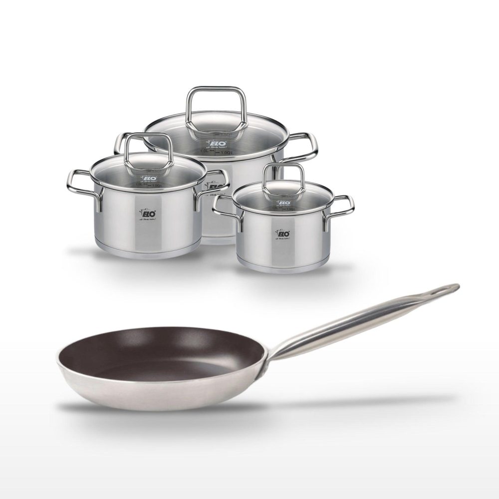 ELO Lot poêle 24cm avec revêtement céramique sans pfas & 3 faitouts elo bistro line citrin