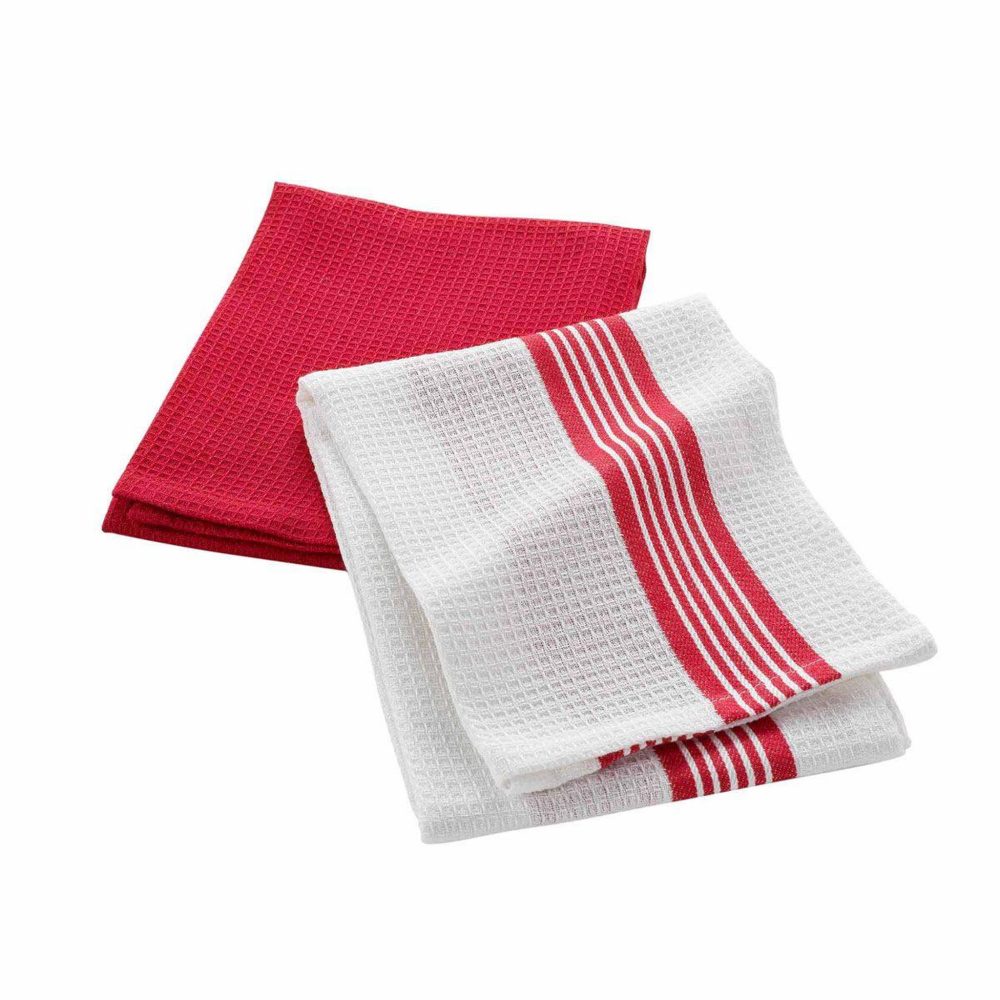 Douceur d'Intérieur Lot de 2 torchons nid d'abeille suzette 50x70cm rouge