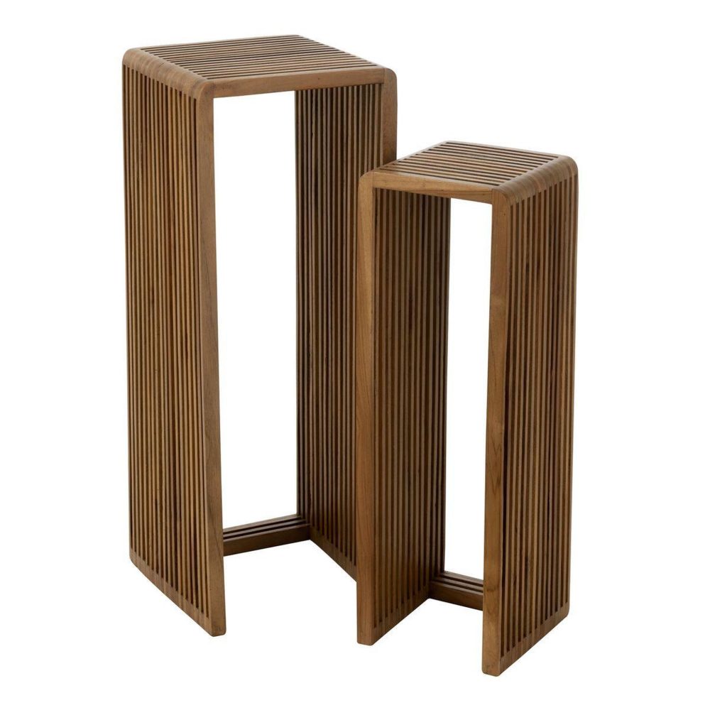 J-LINE Lot de 2 tables d'appoint en bois teck 88cm naturel
