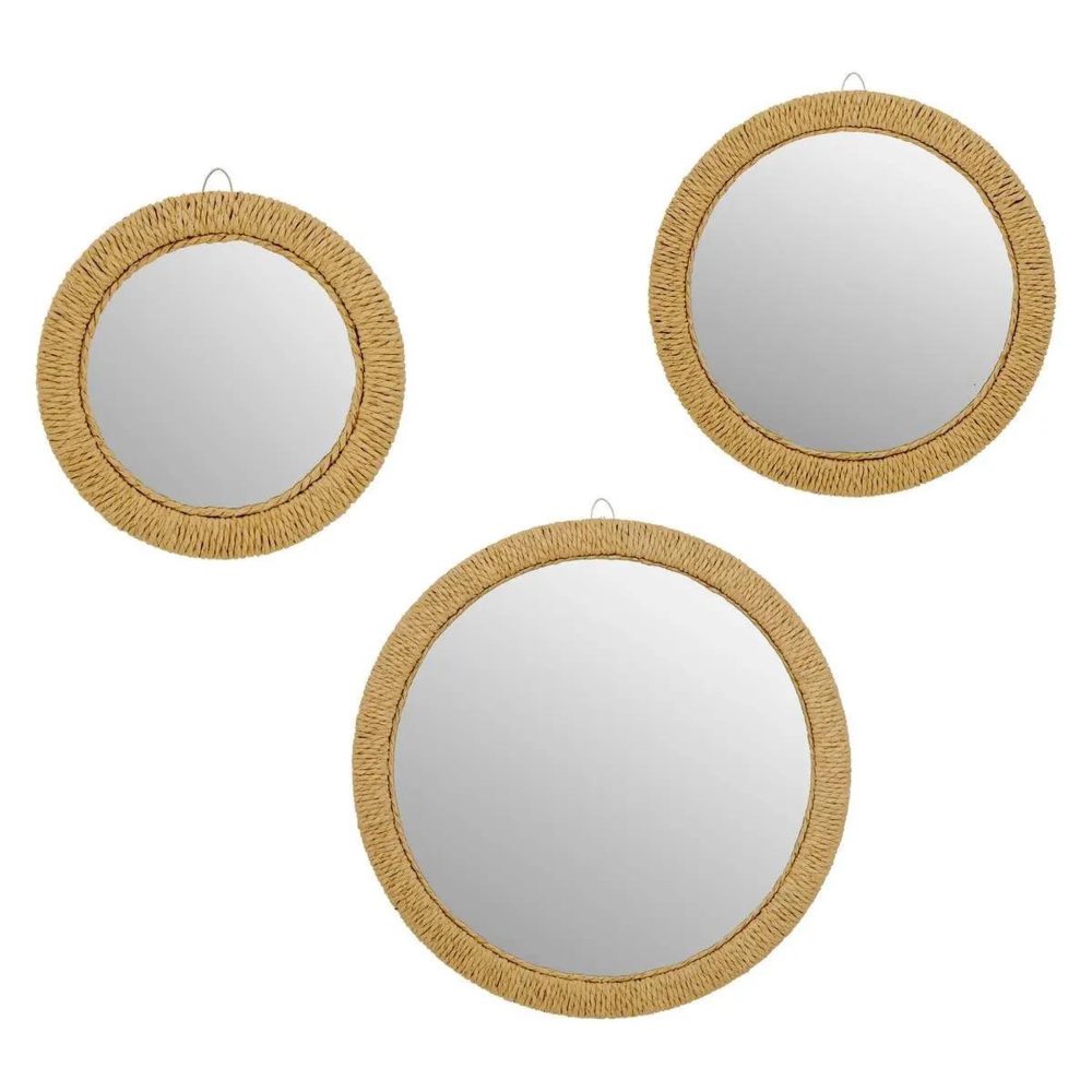 ATMOSPHERA Lot de 3 miroirs ronds tilia 40cm naturel