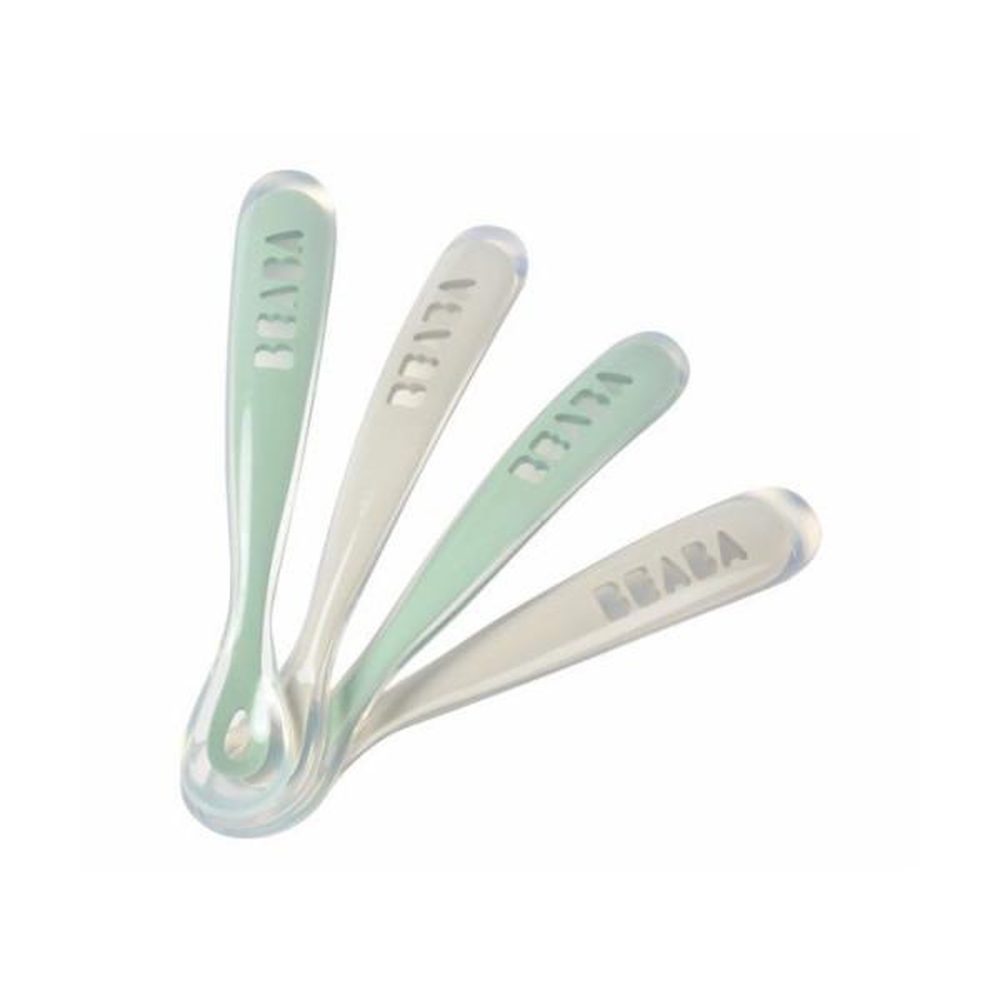 MARKET24 Lot de 4 cuilleres 1er âge silicone gris velours/vert sauge