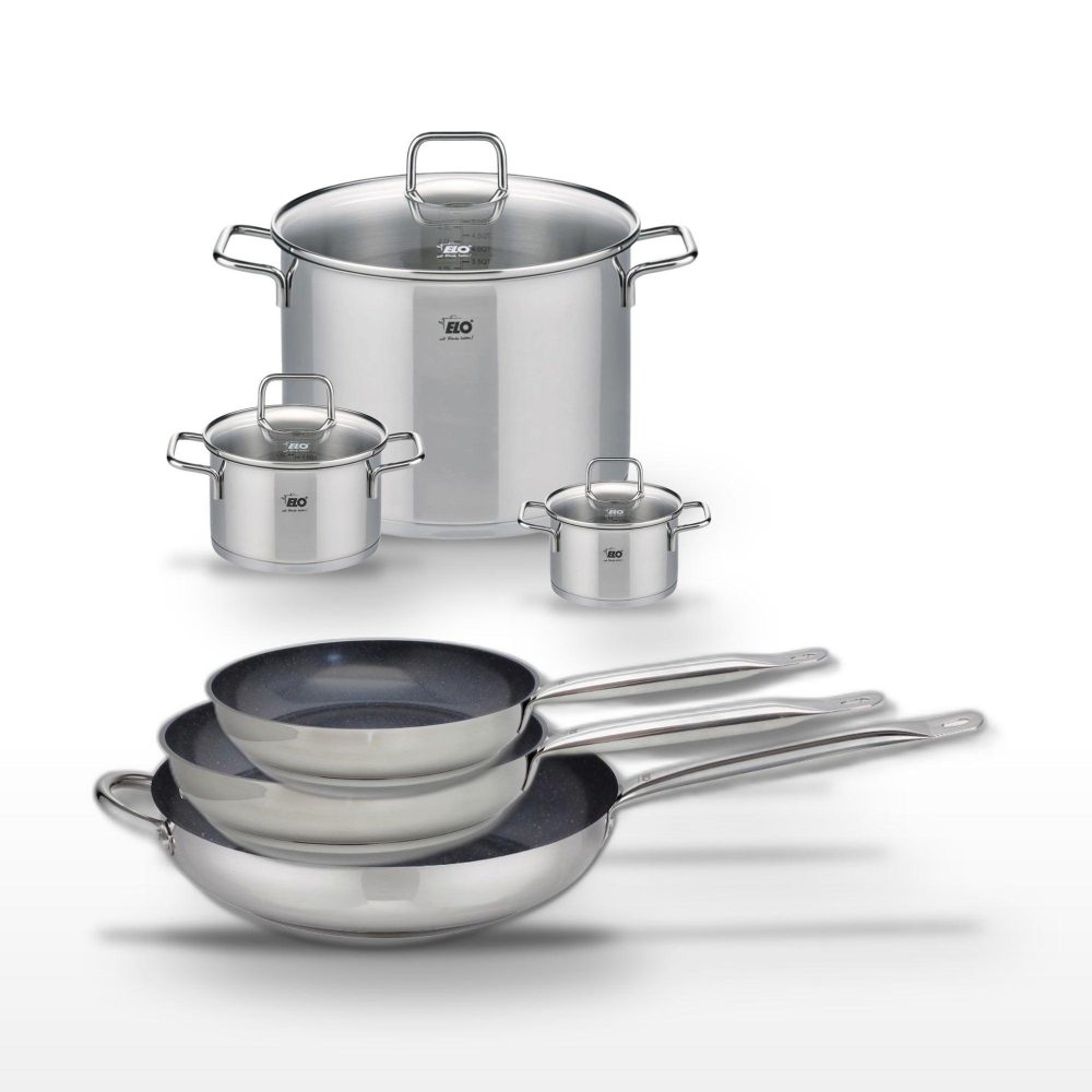ELO Lot de 3 poêles céramiques 24/28/32 cm elo profi therm platinum et 3 faitouts elo