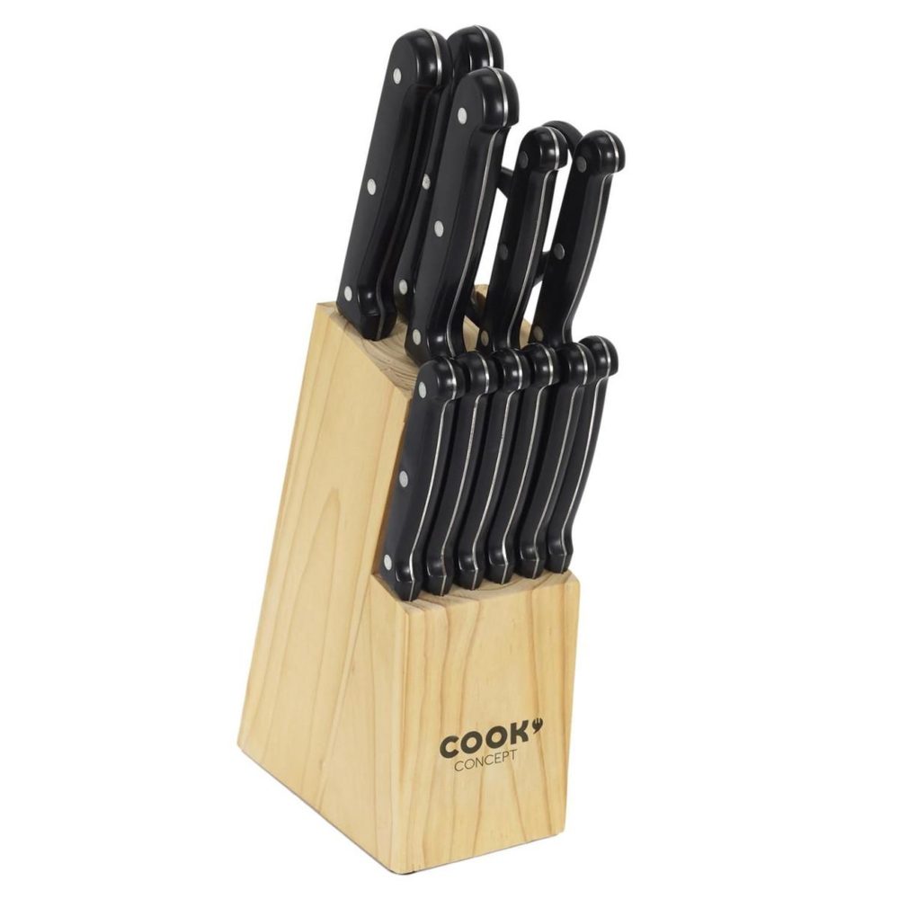 COOK CONCEPT Bloc 11 couteaux & ciseaux inox 34cm noir