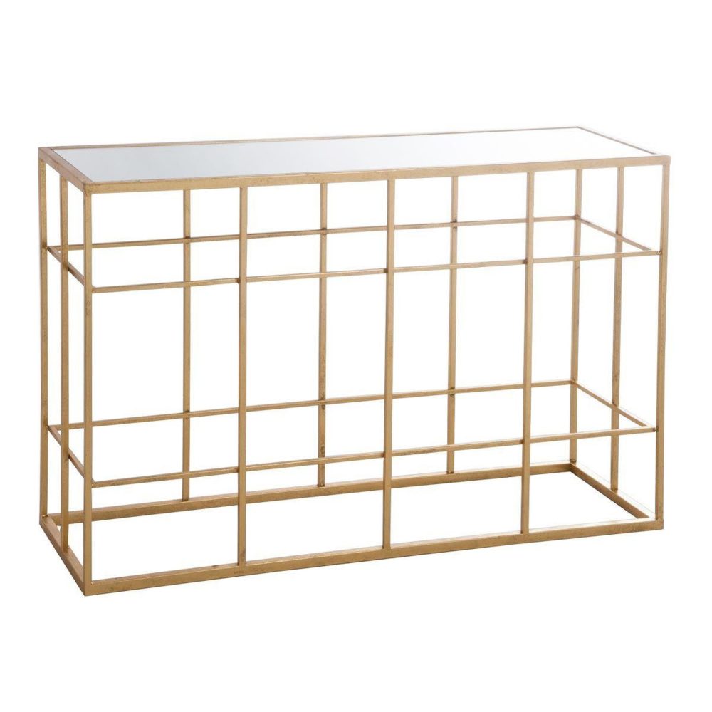 J-LINE Console métal & verre premium 120cm or