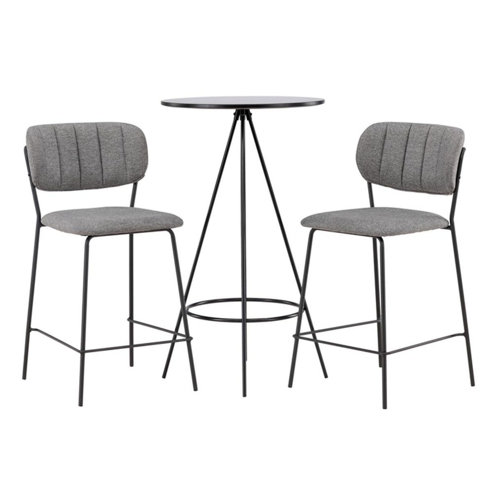 Paris Prix Ensemble table de bar & 2 chaises bistro & bell 105cm noir & gris
